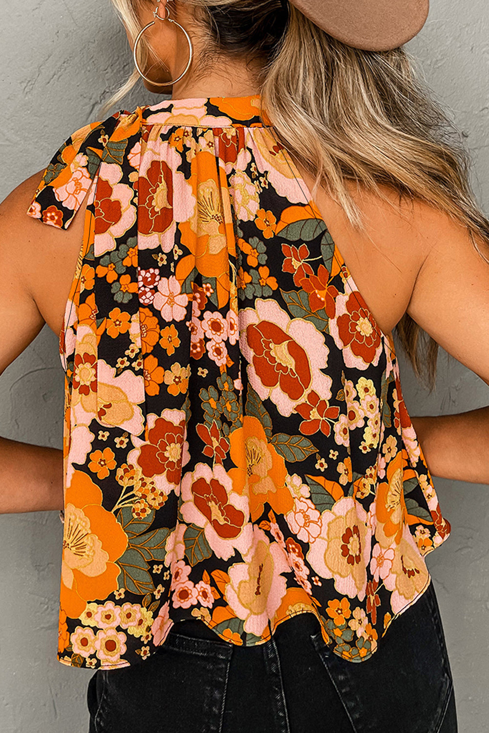 Floral Print Knotted Halter Neck Sleeveless Top, S-XL