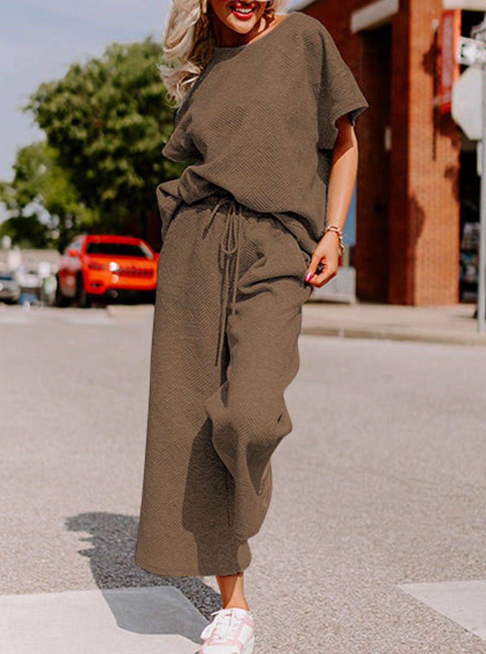 Textured Shirt and Drawstring PANTS set, S-2XL, several color choices!