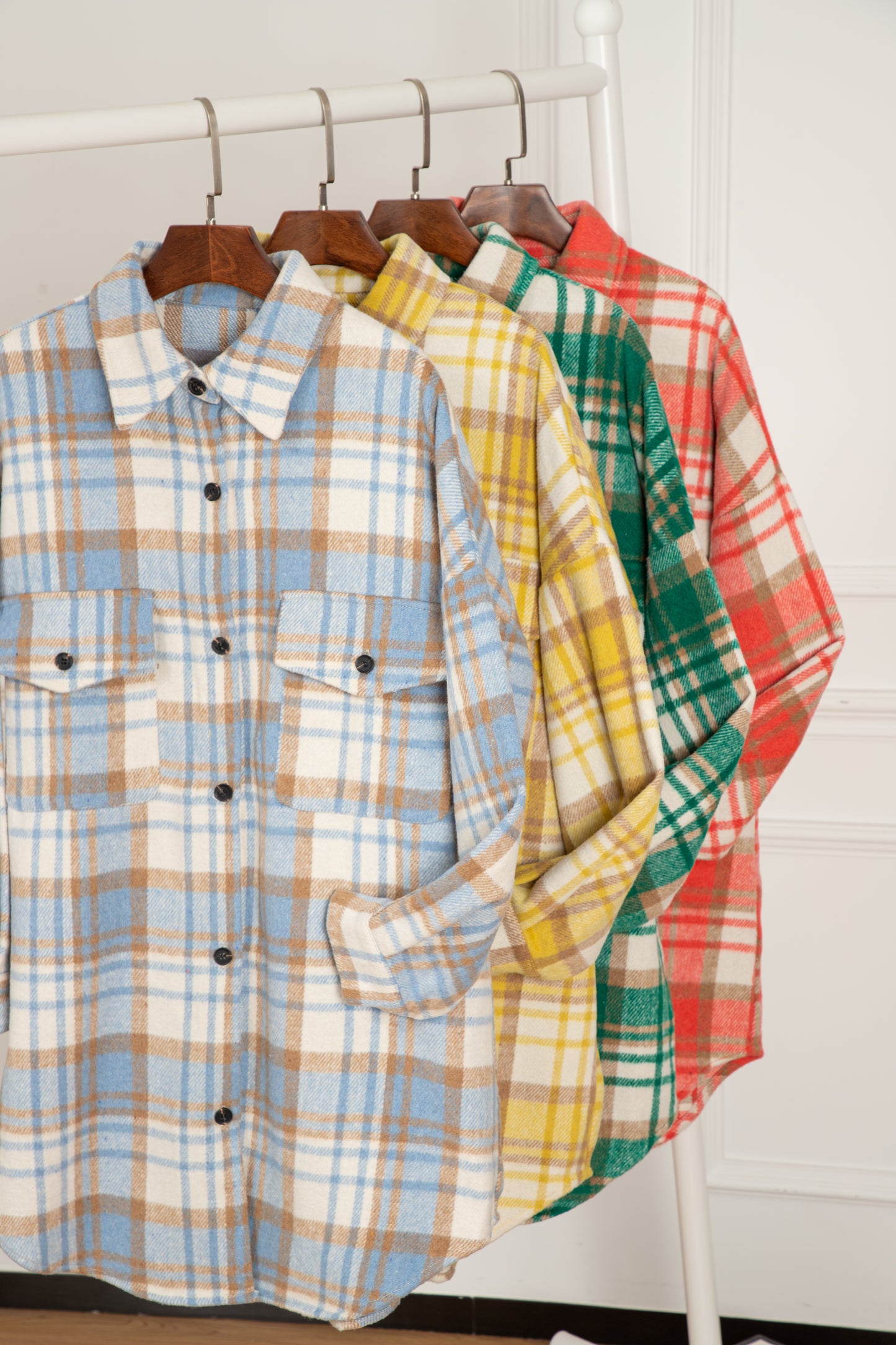 Sky Blue Plaid Shacket, S-2XL