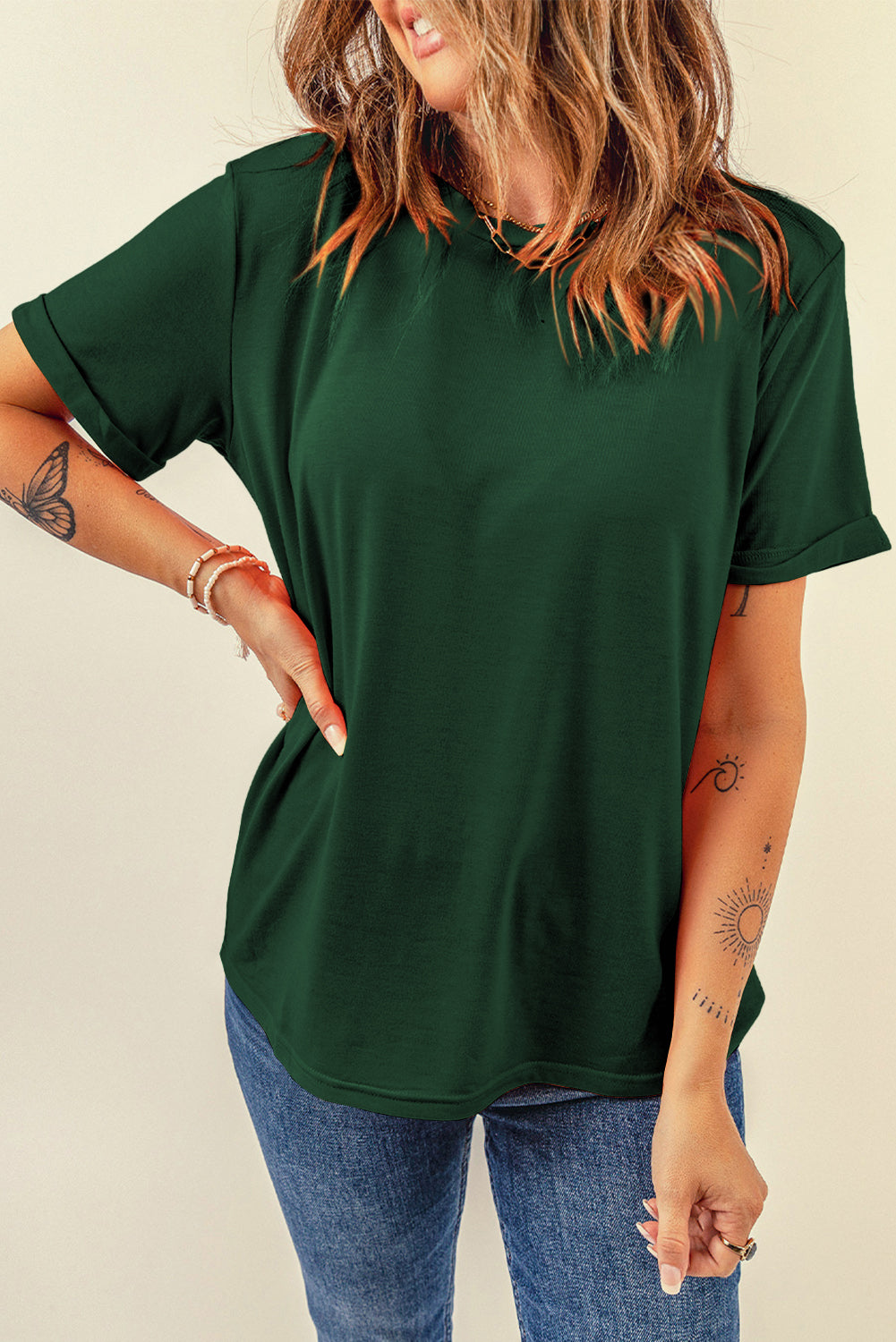 Casual Plain Crew Neck Tee, S-2XL, two color choices