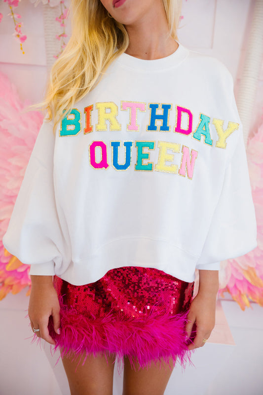 BIRTHDAY QUEEN Graphic Balloon Sleeve Sweatshirt, S-2XL