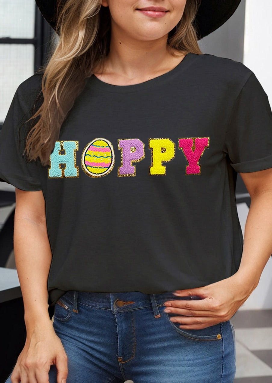 HOPPY Chenille Embroidered Easter Fashion Tee, 1XL-3XL