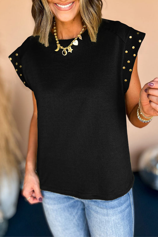 Studded Short Sleeve Top, S-3XL