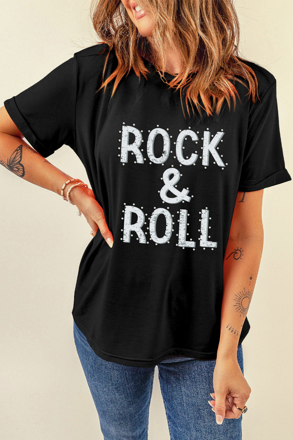 ROCK & ROLL Graphic Crew Neck Tee, S-2XL