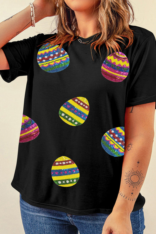 Sequin Easter Egg Graphic T Shirt, 1XL-3XL, two color choices