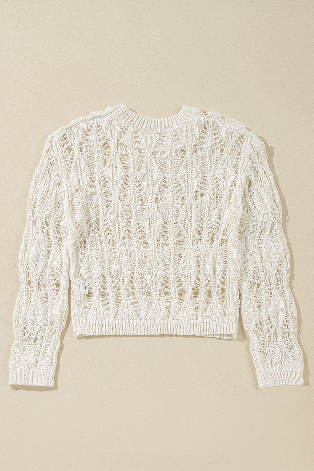 Cut Out Crochet Crew Neck Loose Fit Sweater, S-XL