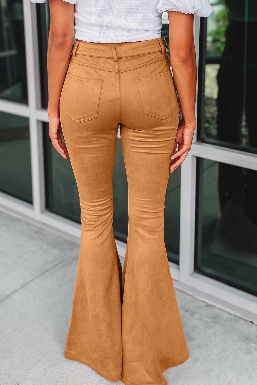 Exposed Seam Flare Suede Pants, sz 4-18