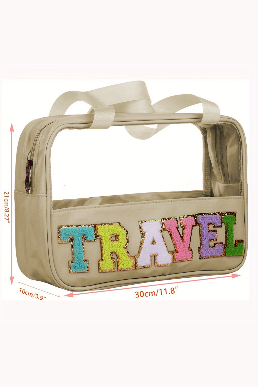 TRAVEL Chenille Letter Clear Bag, two color choices