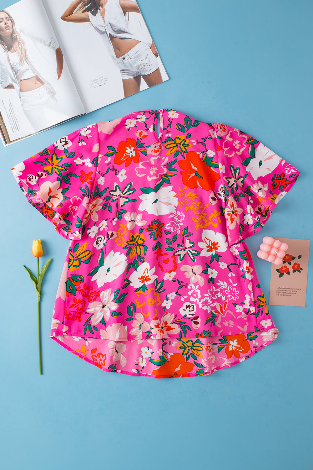 Floral Short Sleeve Smocked Blouse, S-XL