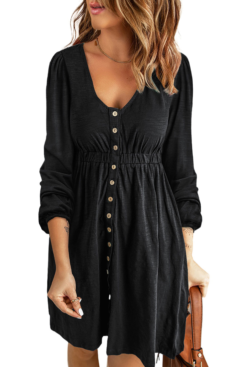 Button Up High Waist Long Sleeve Dress, S-2XL, Several color choices!