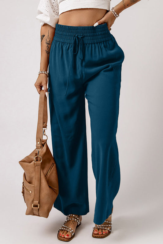 Drawstring Elastic Waist Casual Wide Leg Pants, S-XL, four color choices