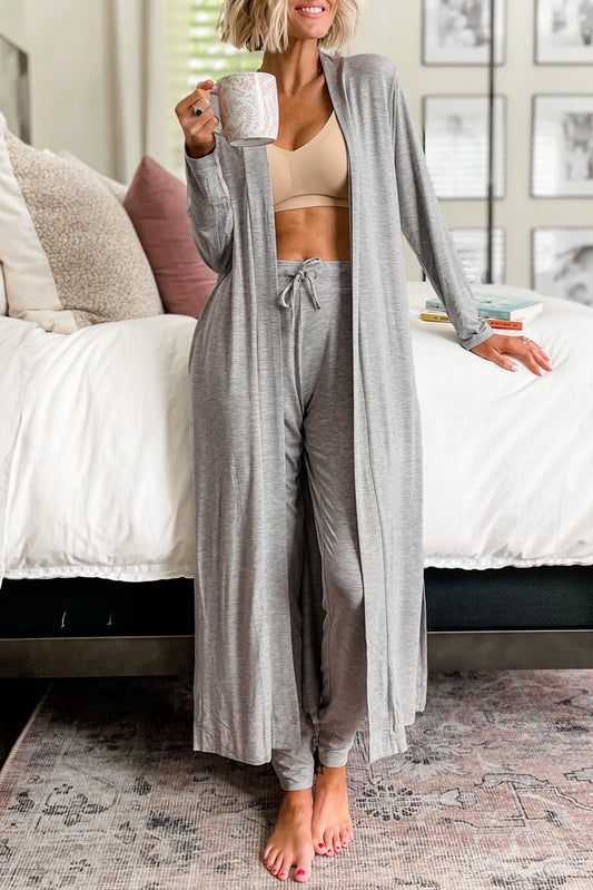 Split Long Cardigan and Skinny Pants Lounge Set, S-XL