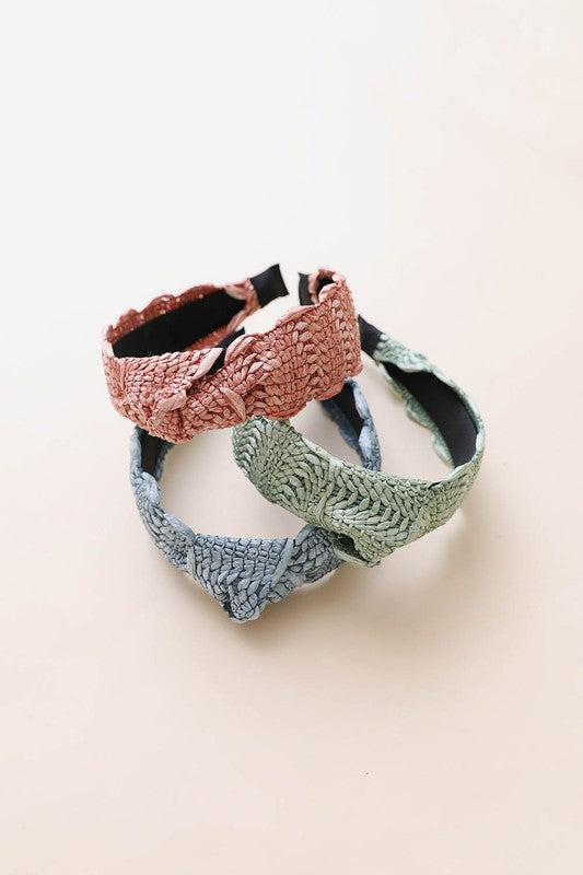 Raffia Crochet Trim Headband, three color choices