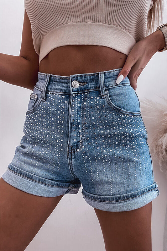 Rhinestone Embellished Denim Shorts, Sz 6 -16