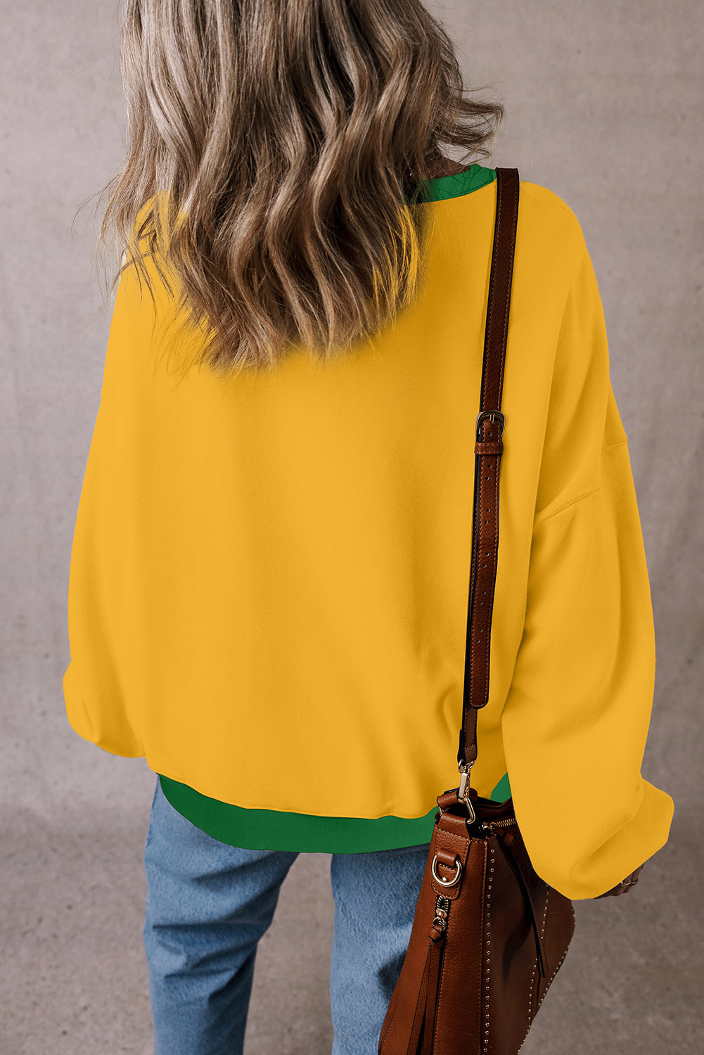 Color Block Patch Drop Shoulder Oversized Sweatshirt, S-2XL, two color choices