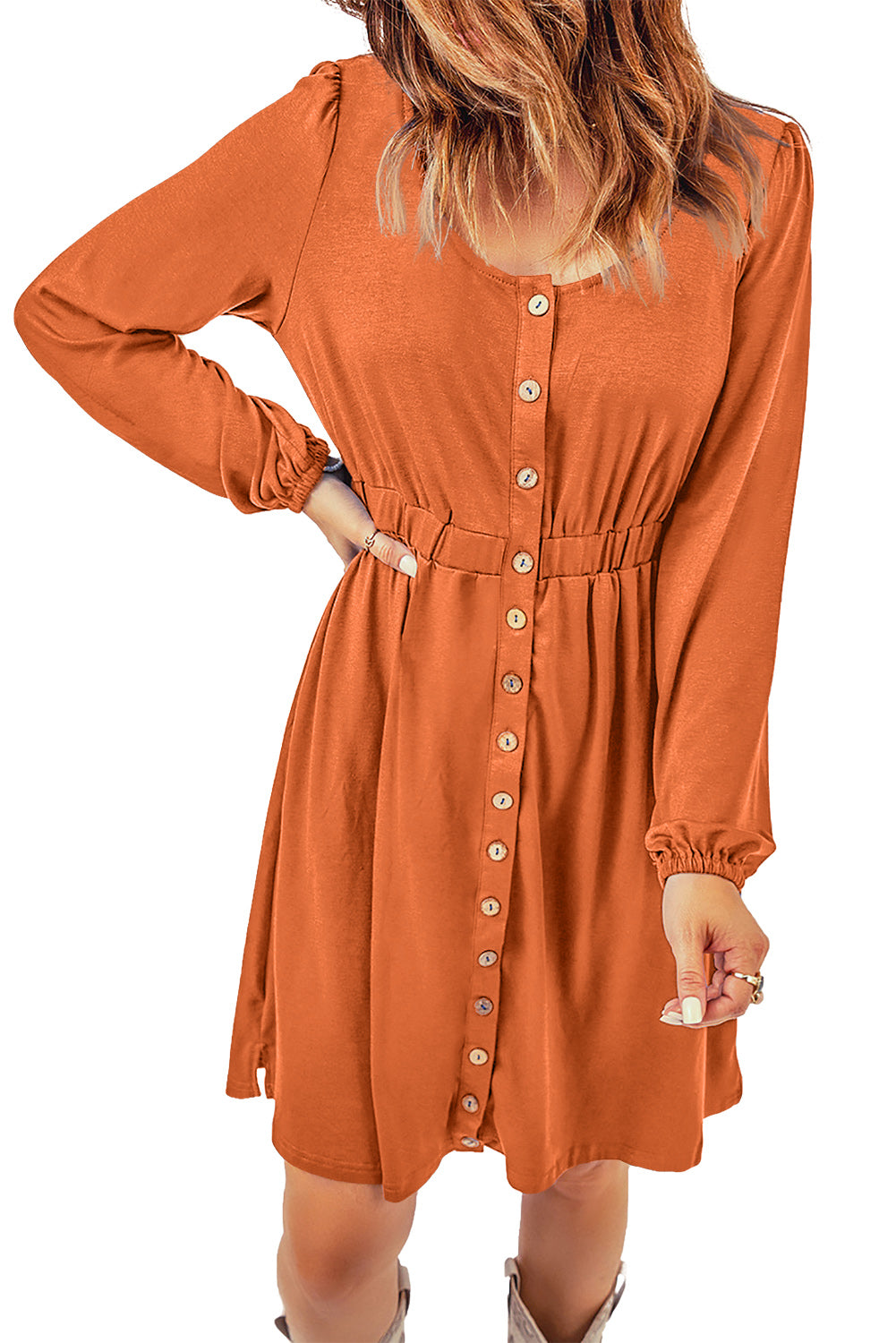 Button Up High Waist Long Sleeve Dress, S-2XL, Several color choices!