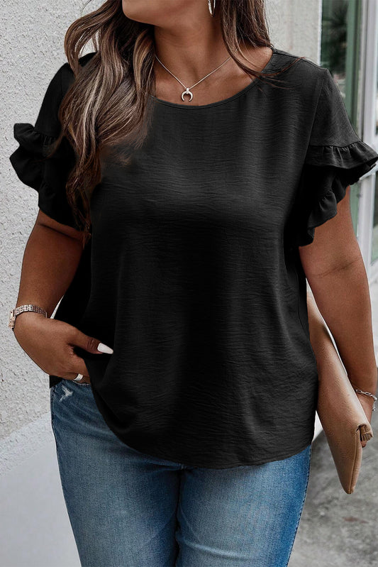 Ruffled Short Sleeve Top, 1XL-3XL