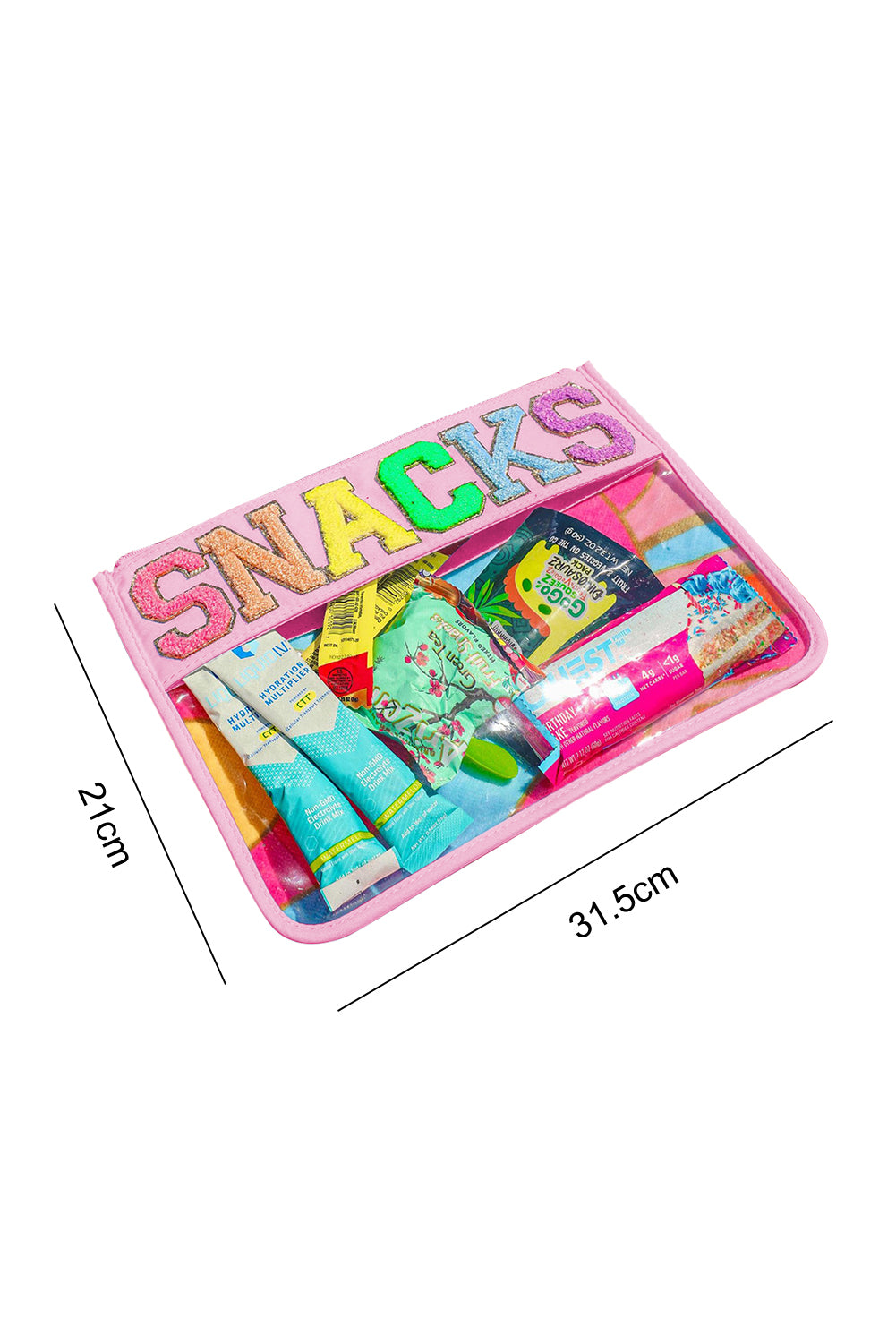 SNACKS Chenille Letters Zipped Clear Pouch