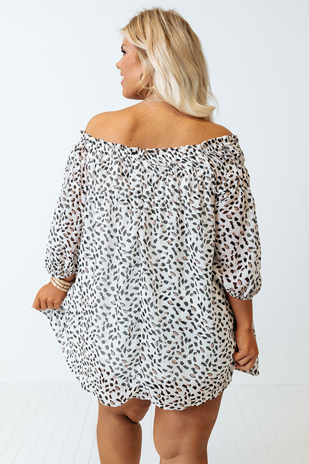 Leopard Spotted Off Shoulder Blouse, 1X-4X