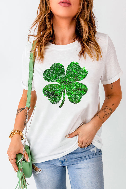 Sequin Clover Patch Tee, S-2XL