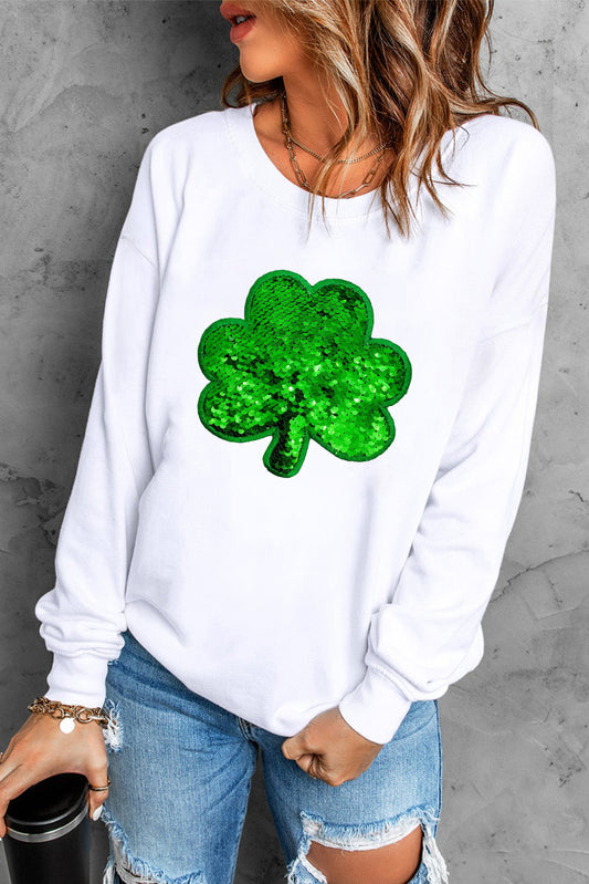 Sequin Clover Embroidered Sweatshirt, S-2XL