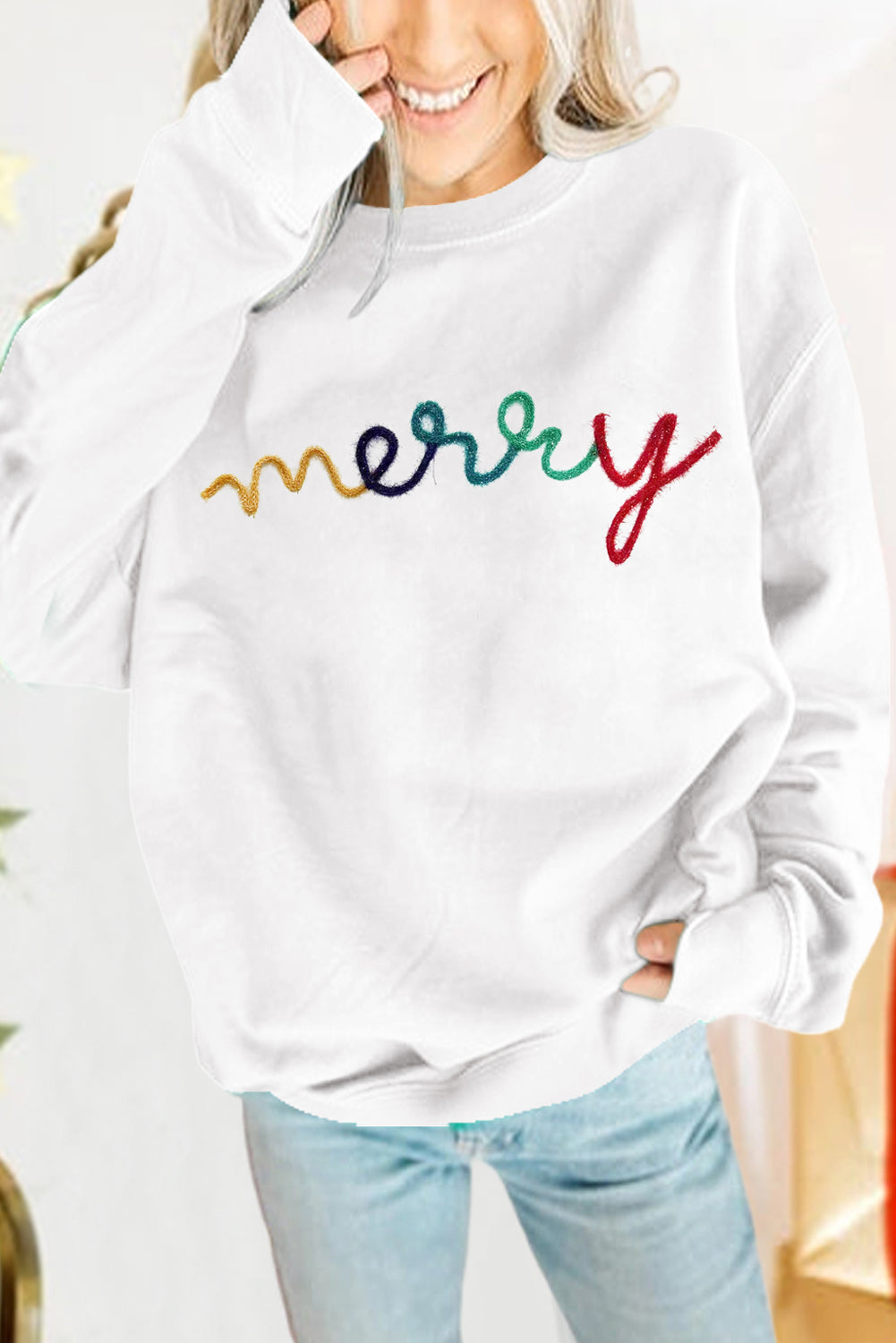 LUCKY Chenille Embroidered Pullover Sweatshirt, S-XL