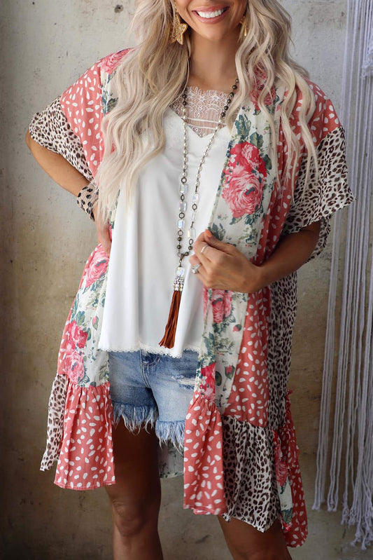 Wild Rose Floral Animal Print Kimono, S-L