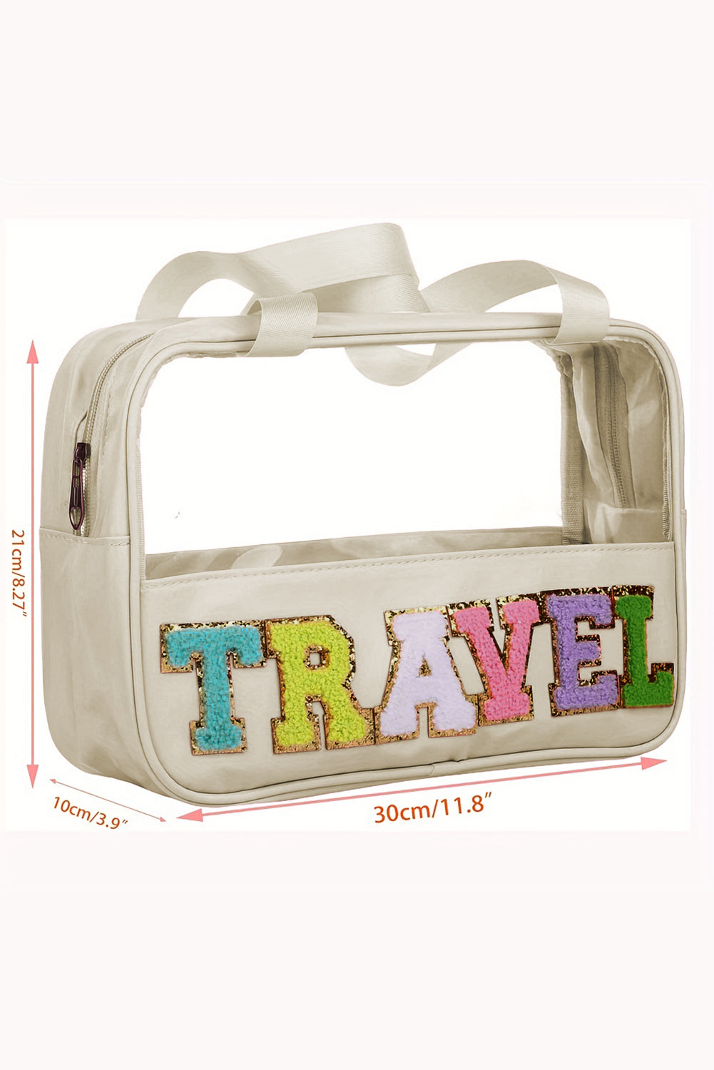 TRAVEL Chenille Letter Clear Makeup Bag