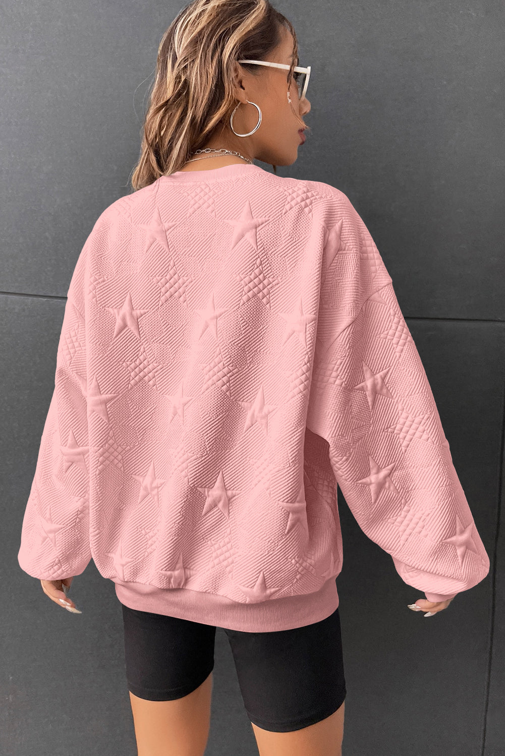 Star Embossed Textured Sweatshirt, S-XL, three color choices