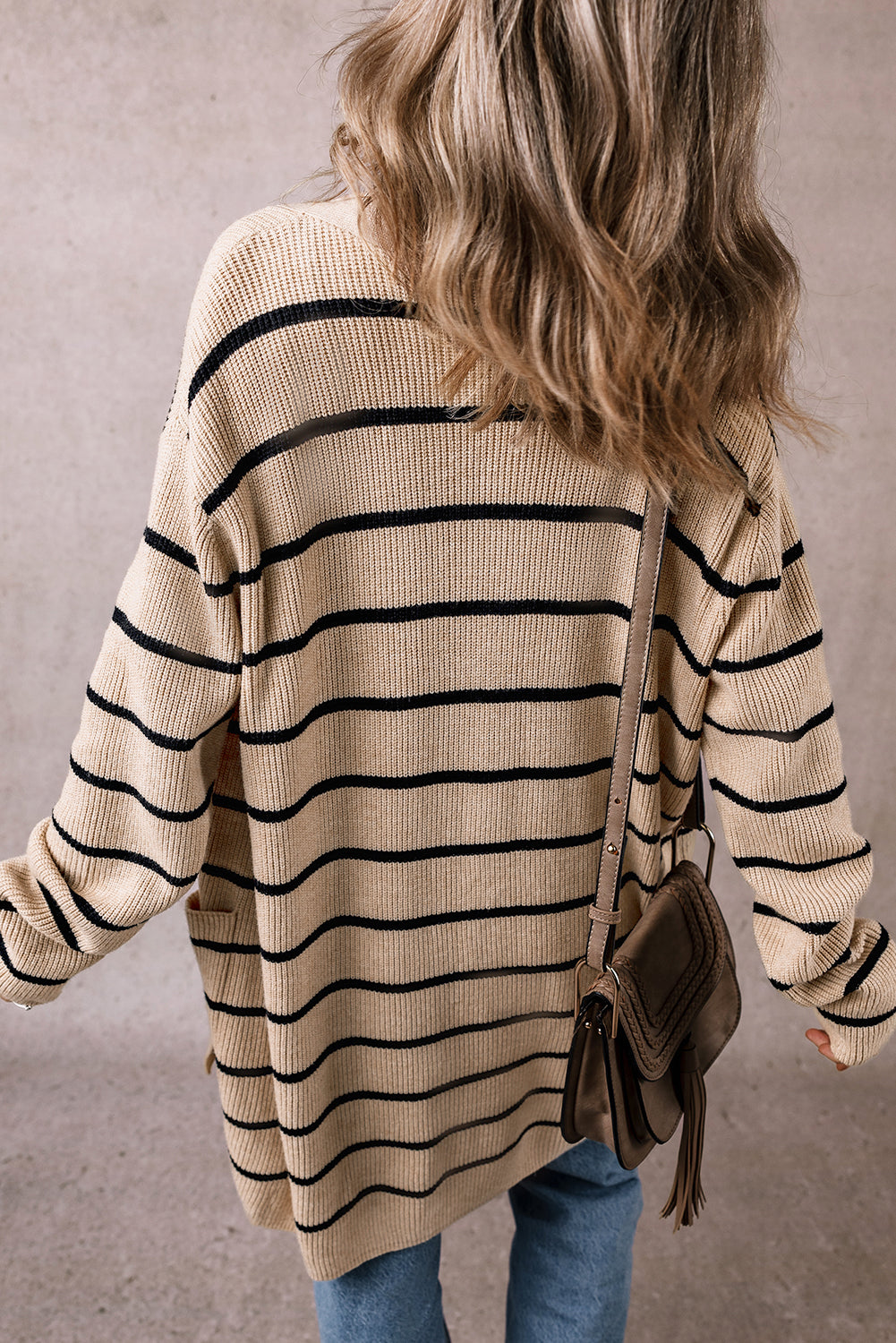 Stripe Open Cardigan with Pockets, S-2XL