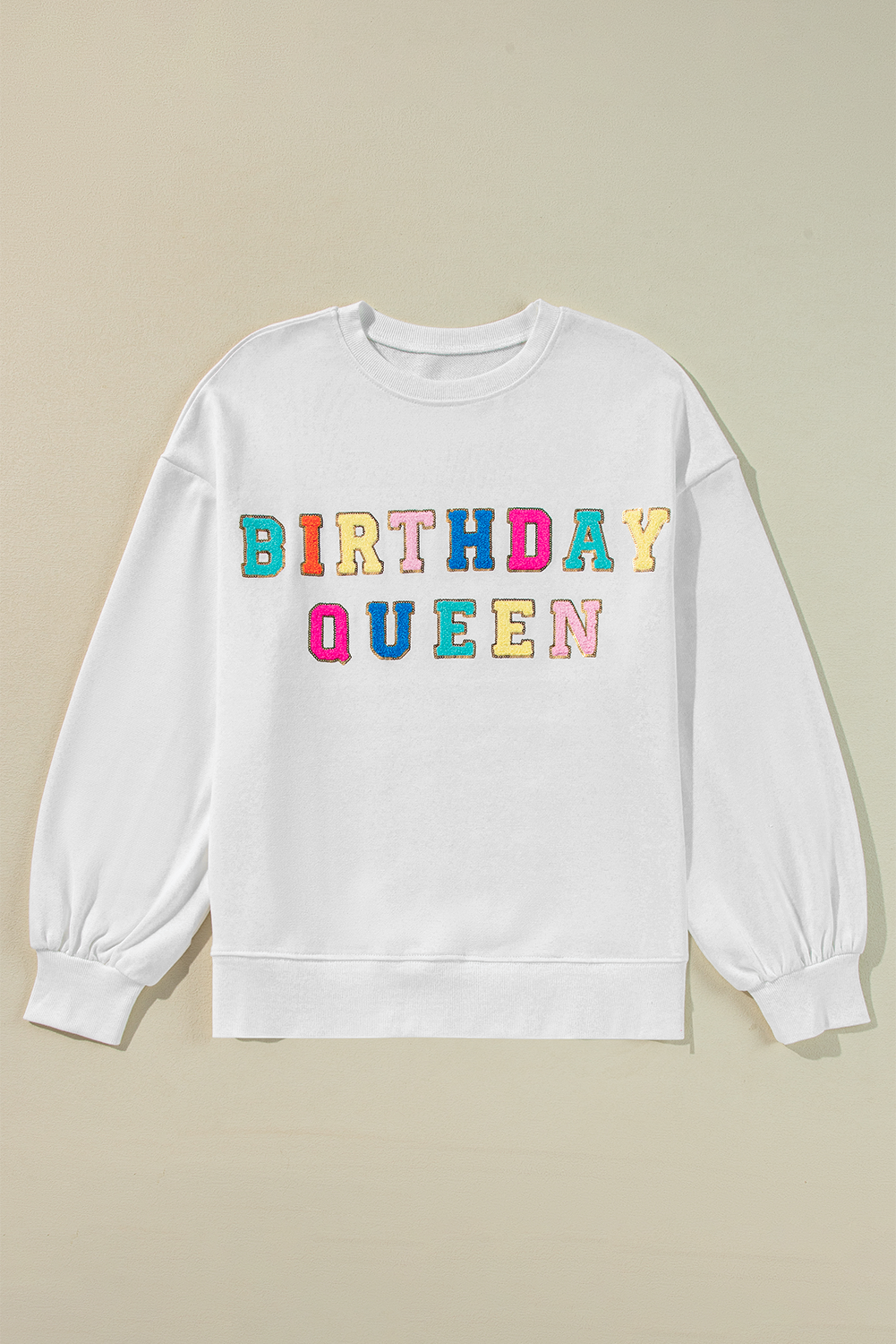 BIRTHDAY QUEEN Graphic Balloon Sleeve Sweatshirt, S-2XL