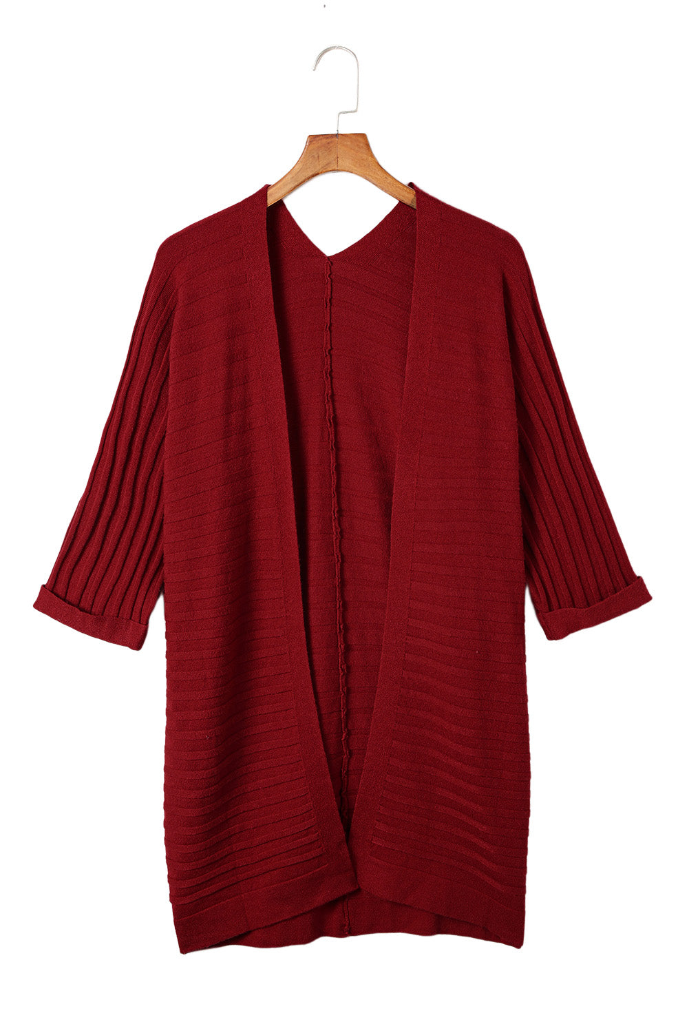 Ribbed Knit Kimono 3/4 Sleeve Open Front, S-2X, Several color choices!