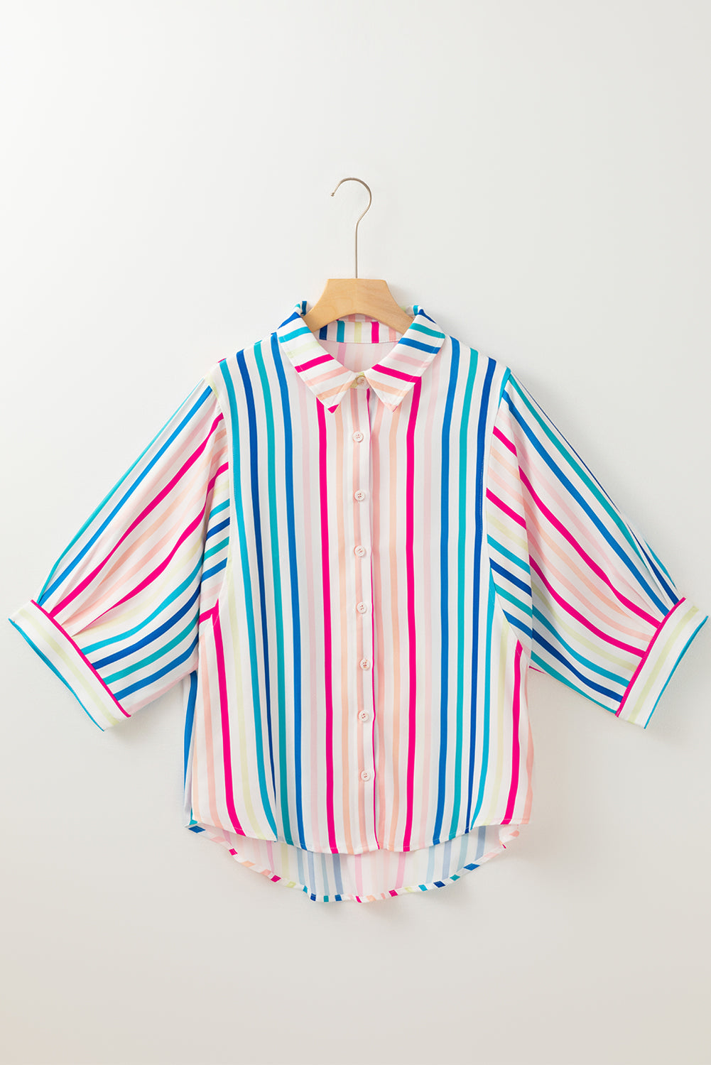 3/4 Sleeve Button Up Casual Shirt, S-XL