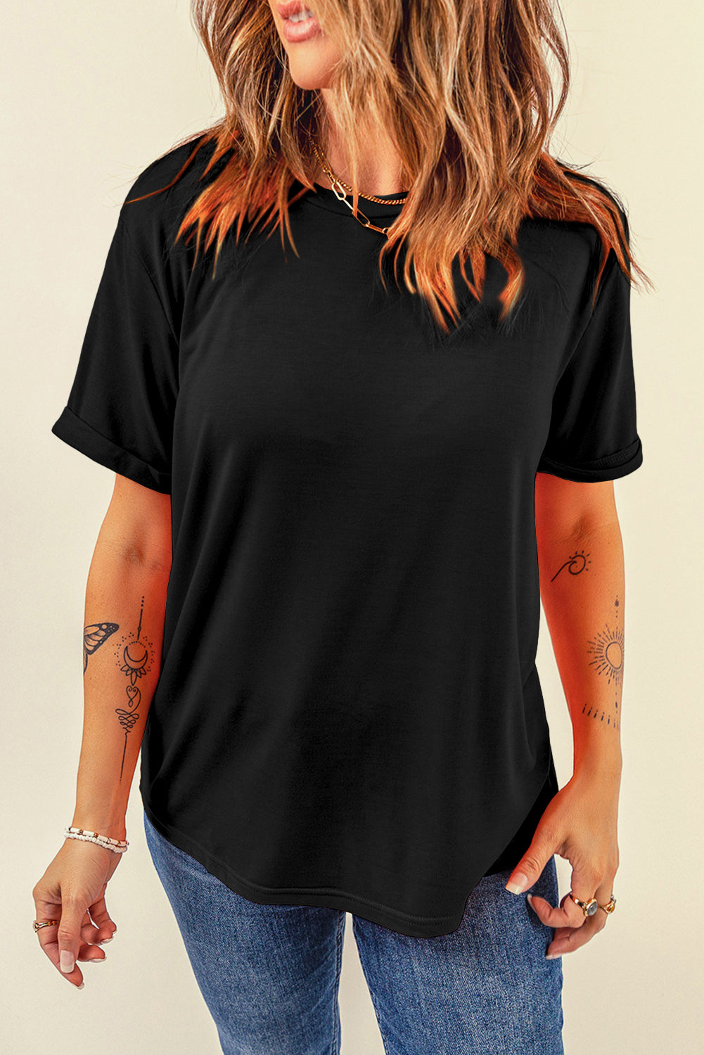 Casual Plain Crew Neck Tee, S-2XL, two color choices