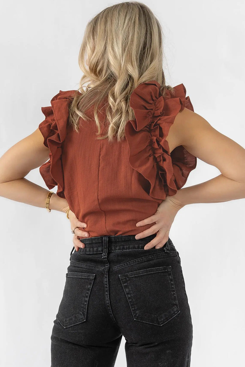 Ruffle Trim Sleeveless Blouse, S-XL