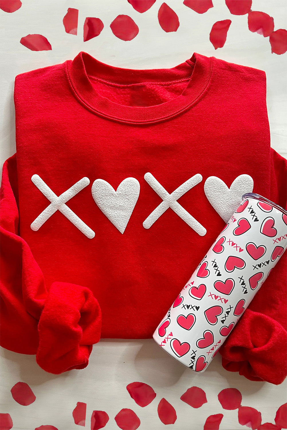 Puff XOXO Print Valentines Heart Sweatshirt, S-2XL