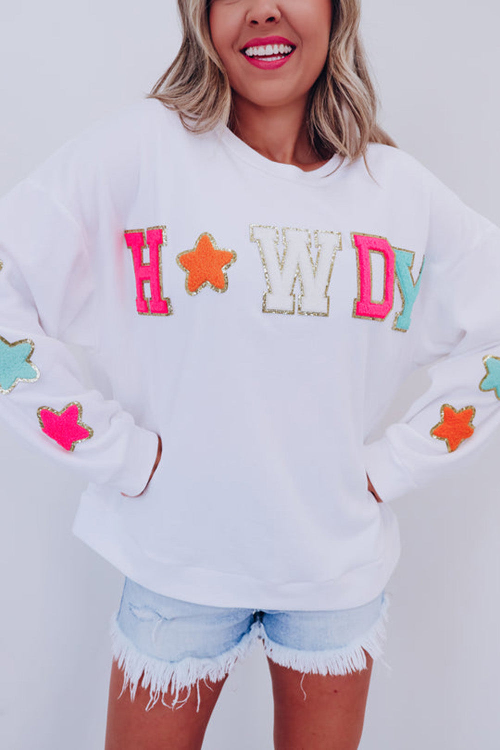 Glitter Howdy Patch Graphic Casual Sweatshirt, S-XL