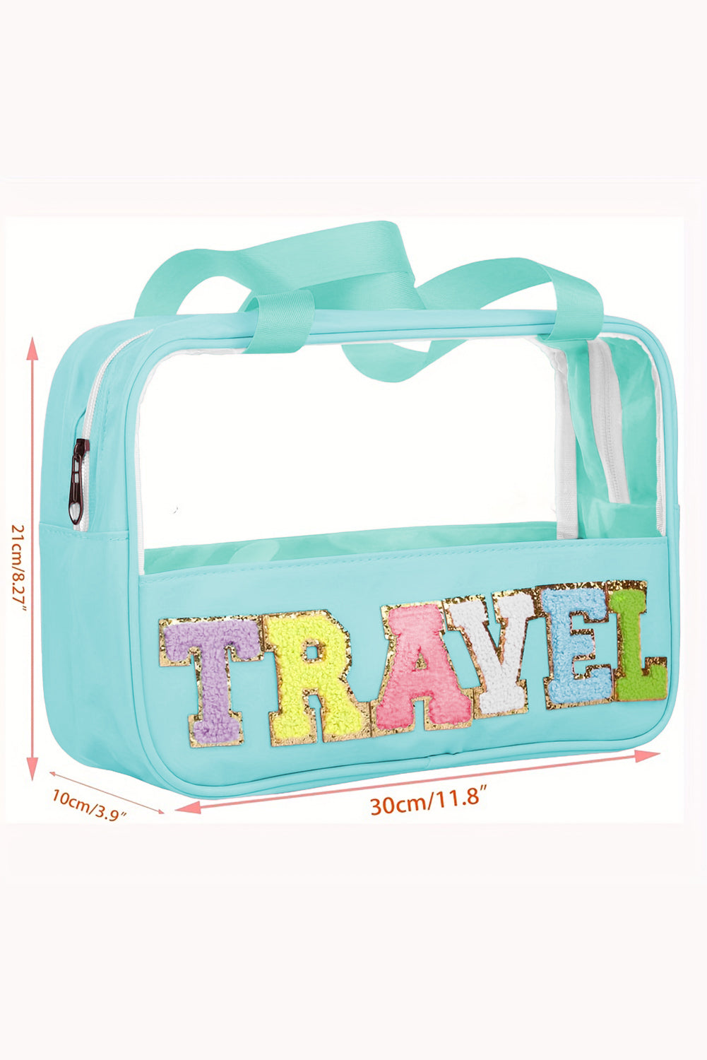 TRAVEL Chenille Letter Clear Bag, two color choices