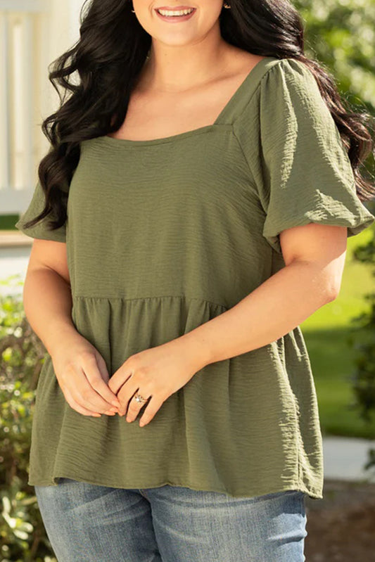 Short Sleeve Square Neck Babydoll Top, 1XL-3XL