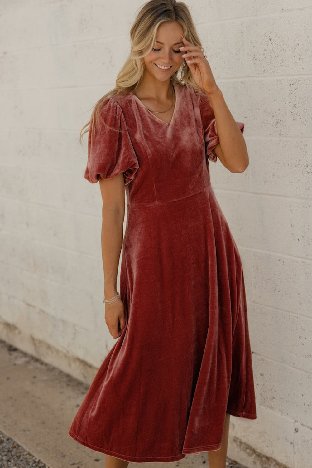 Velvet Puff Sleeve Dress, S-XL