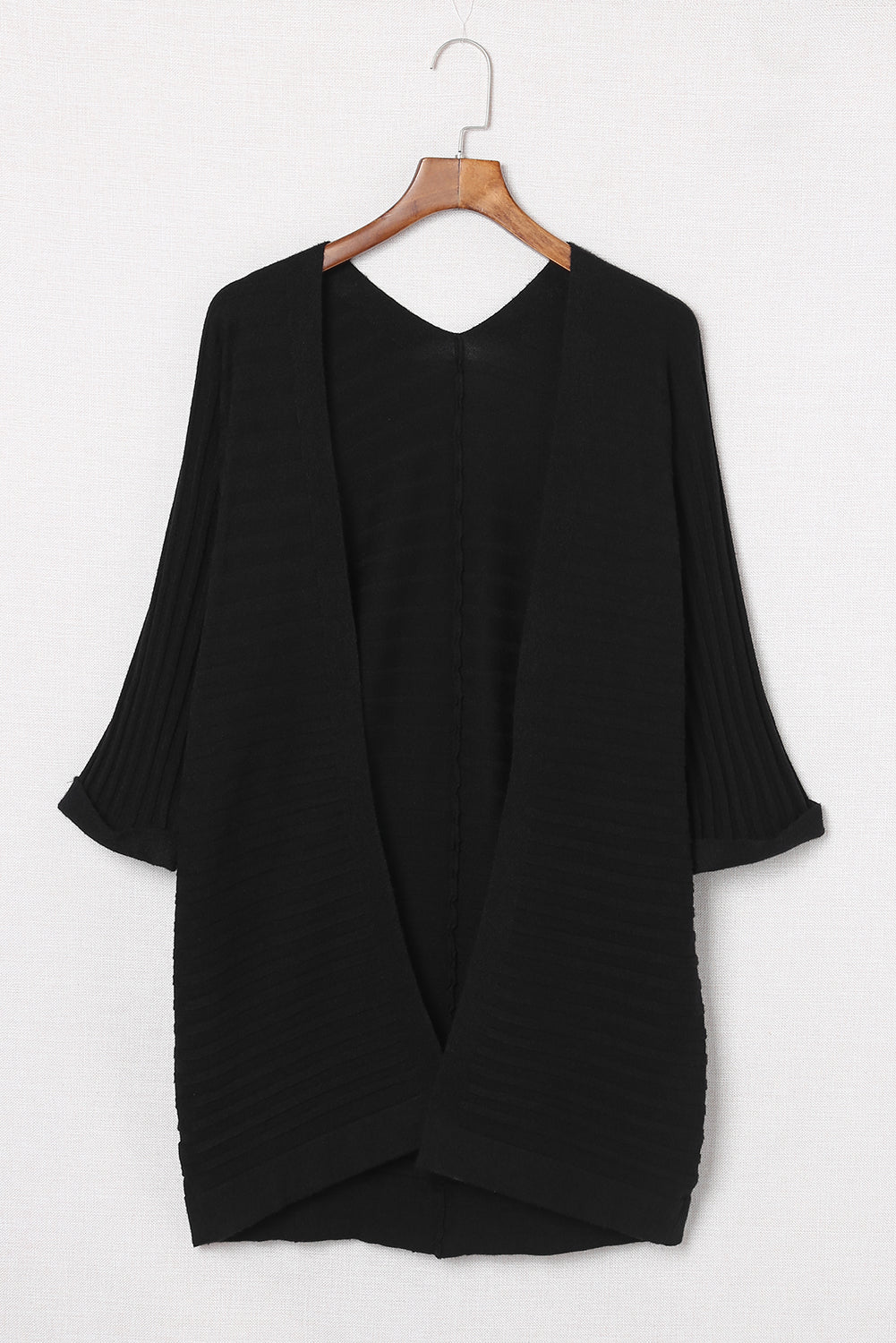 Ribbed Knit Kimono 3/4 Sleeve Open Front, S-2X, Several color choices!