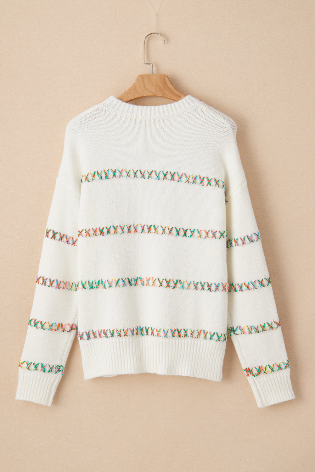 Colorful Crossed Stitch Drop Shoulder Sweater, S-2XL