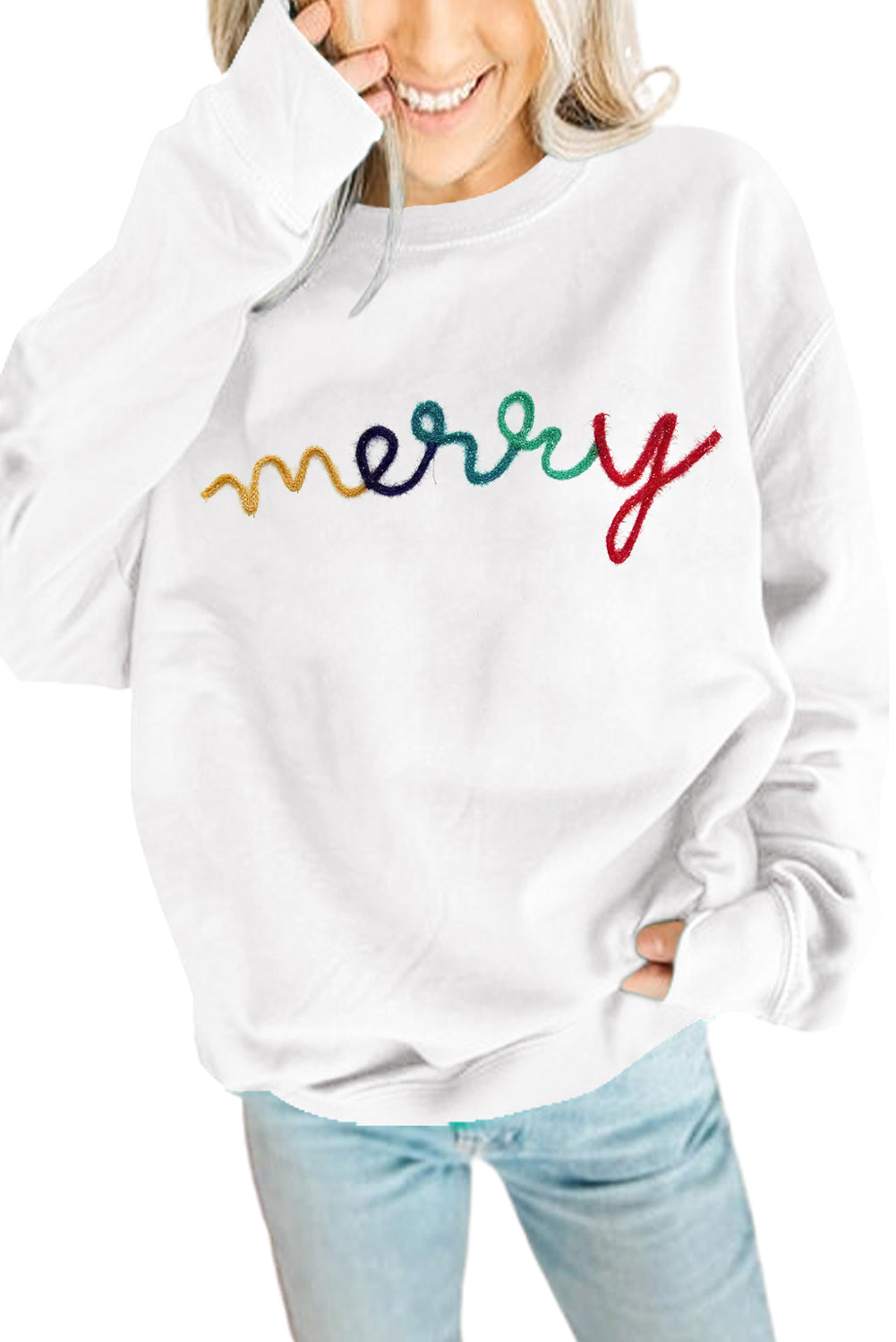 LUCKY Chenille Embroidered Pullover Sweatshirt, S-XL