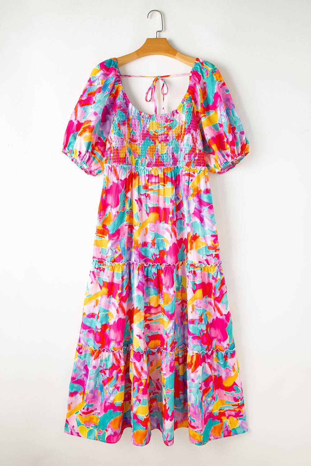 Floral Smocked Puff Sleeve Maxi Dress, 1XL-3XL