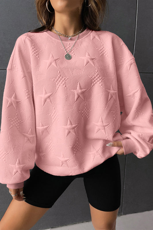 Star Embossed Textured Sweatshirt, S-XL, three color choices