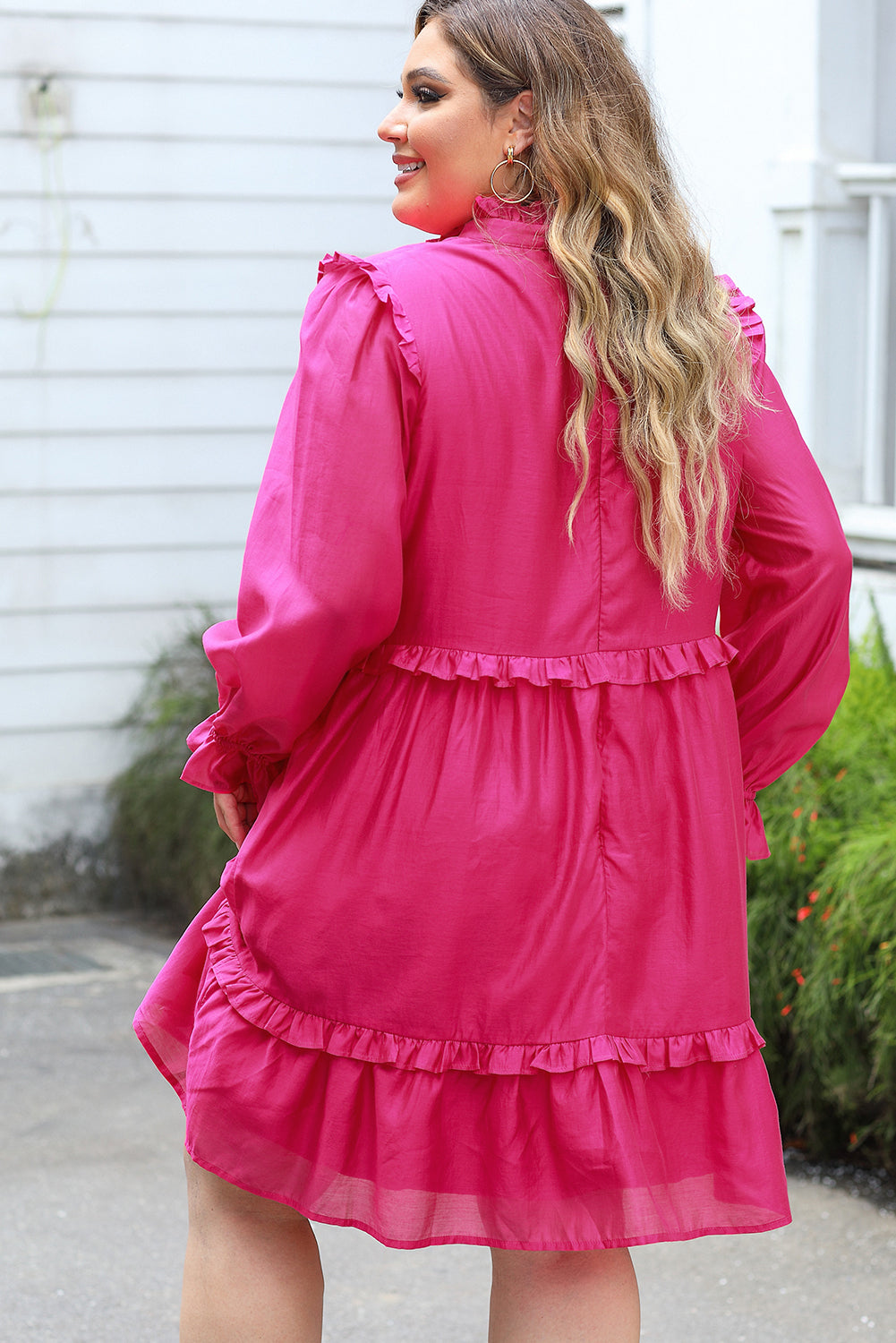 Ruffled Bubble Sleeve Dress, 1XL-3XL