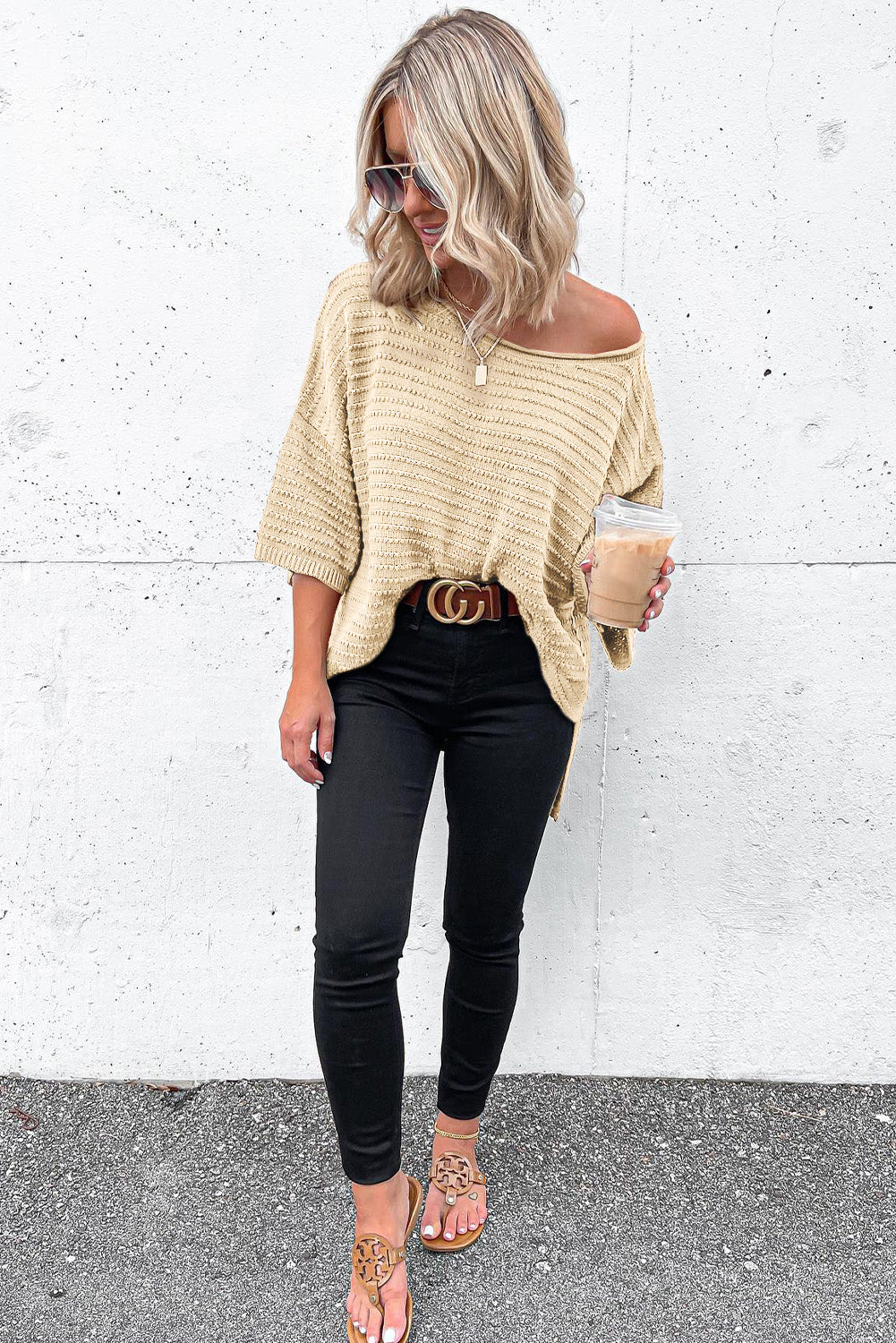 Textured Knit Drop Shoulder Tee, S-2XL, Several color choices