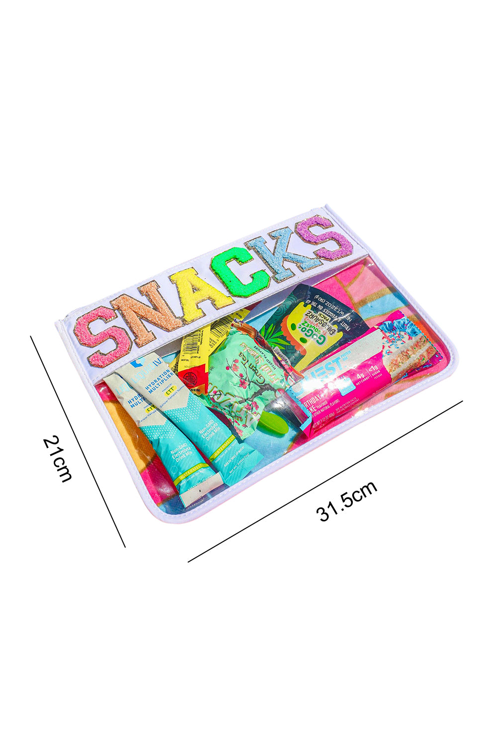 SNACKS Chenille Letters Zipped Clear Pouch