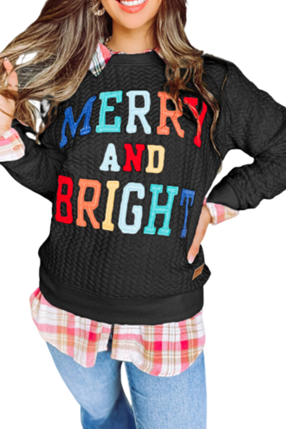 Bright White Merry And Bright Cable Knit Pullover Sweatshirt, S-XL