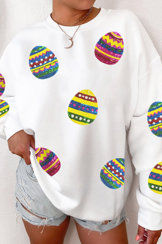 Eater Egg Sequin Patched Crew Neck Sweatshirt, S-2XL, several color choices